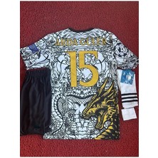 R. Madridd Ejderha Desenli Ardâ-Gülêr Özel Konsept Çocuk Forması 4'lü Set (Black-White)