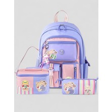 Muggle 2214 Ithal Ürün Üst Kalite Unisex Çocuk Üçlü Set Ilkokul Sırt Çantası - NKT02214-LILA-TEKEBAT