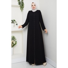 Günay Karaca Yazlık Tesettür Ferace Fermuarlı Büyük Beden Siyah 2502