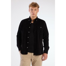 Dufy Siyah Fitilli Kadife Regular Fit Erkek Gömlek