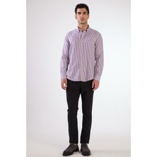 Mavi Çizgili Desen Uzun Kol Regular Fit Erkek Gömlek