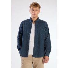 Dufy Petrol Fitilli Kadife Regular Fit Erkek Gömlek