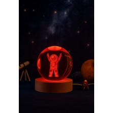 3D Astronot Küre Kristal LED Gece Lambası – Usb'li Ahşap Standlı LED Masa - Gece Lambası Rgb LED