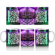 Neon Işıklarla Süslenmiş Parti Cadısı Temalı Renkli Cadılar Bayramı Baskılı Kupa