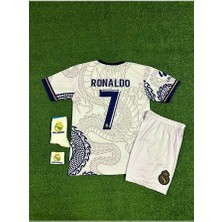 Real Madrid Cristiano Ronaldo Beyaz Dragon Desenli Çocuk Forması 4'lü Set (Armalı)
