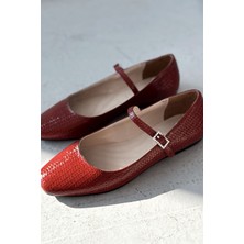 Edwons Parlak Deri Kadın Babet Bordo