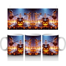 Alevli Balkabakları ve Gotik Fenerlerle Işıldayan Cadılar Bayramı Baskılı Kupa Bardak