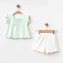 Fırfırlı Bluz Şort Takım Mint Yeşili