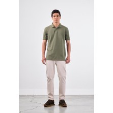 Haki Polo Yaka Pamuklu Düz Renk Slim Fit Erkek T-shirt