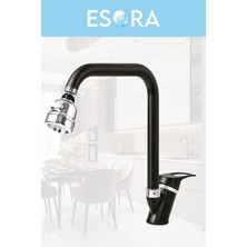 Siyah Krom Mix Mutfak Bataryası Oynar Başlıklı Mutfak Musluğu Eviye Bataryası Çift Su Girişli