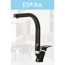 Siyah Balık Sırtı Mix Mutfak Bataryası Filtreli Mutfak Musluğu Eviye Bataryası Çift Su Girişli