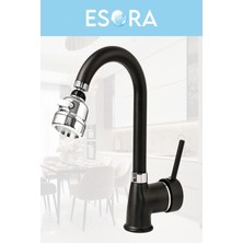 Siyah Krom Delta Mutfak Bataryası Oynar Başlıklı Mutfak Musluğu Eviye Bataryası Çift Su Girişli