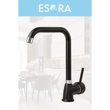 Siyah Köşe Borulu Delta Mutfak Bataryası Musluğu Eviye Bataryası Çift Su Girişli 2 Yıl Garantili