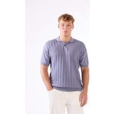İndigo Polo Düğmeli Kısa Kollu Düz Renk Fitilli Slim Fit Erkek Triko