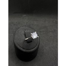 Dört Tırnaklı Yuvarlak Ince Tektaş Ithal Kadın Gümüş Yüzük