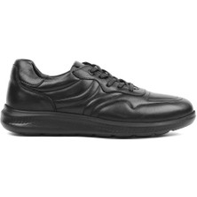 Erkek Siyah Bağcıklı Kalın Tabanlı Deri Sneaker