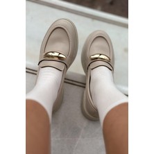 Ravilla Mat Deri Toka Detaylı Kadın Loafer Bej