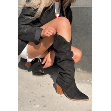 Orsenas Süet Körüklü Kadın Kovboy Çizme Siyah