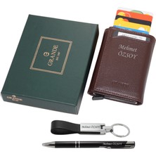 Grande 752 Isme Özel Hakiki Deri Mekanizmalı Erkek Cüzdan Isme Özel Kalem-Anahtarlık Hediyeli