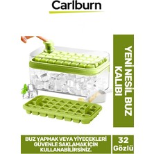 Yeni Nesil Düğmeli Basmalı Çift 32 Yuvalı Buz Küpü Kalıbı Saklama Kutulu