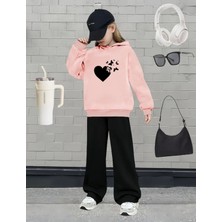 Kids Face Özel Tasarım Siyah Kelebekler Baskılı Ispanyol Paça Kışlık Kız Çocuk Eşofman Takımı