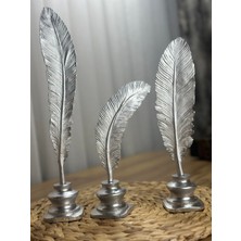 3'lü Mermerit Kuş Tüyü Gümüş Dekoratif Obje Seti