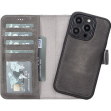 Buğz Apple iPhone 14 Pro Uyumlu Deri Cüzdanlı Kılıf Mwwn VS4EF Gri