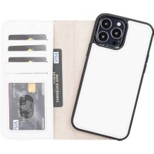 Buğz Apple iPhone 13 Pro Max Uyumlu Deri Cüzdanlı Kılıf F3 Beyaz