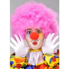Buğz Pembe Renk Kıvırcık Bonus Peruk ve Kırmızı Burun Seti