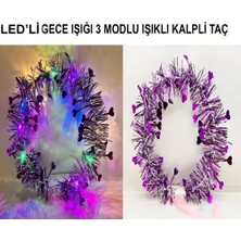 Buğz Kalp Püsküllü 3 Modlu LED Işıklı Taç Mor Renk