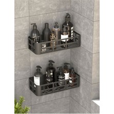 Buğz Banyo Duş Rafı 2'li Yapışkanlı ve Deliksiz Duş Organizer Suya Dayanıklı Siyah Raf