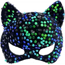 Buğz Siyah Kadife Mavi Yeşil Parti Maskesi