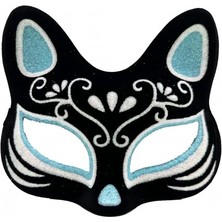 Buğz Siyah Süet Gümüş Mavi Simli Kedi Maskesi