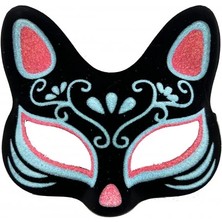 Buğz Siyah Süet Mavi Kırmızı Simli Kedi Maskesi