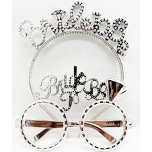 Buğz Bride To Be Yazılı Taç ve Bride To Be Yazılı Gözlük Seti Gümüş Renk