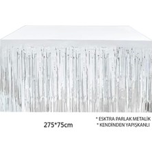 Buğz Gümüş Metalize Masa Eteği 275X75 cm – Kendinden Yapışkanlı