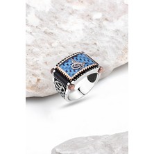 Silverplus Mavi Mine Üzeri Tuğra Gümüş Erkek Yüzük