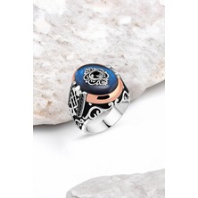 Silverplus Mavi Sentetik Kehribar Motifli Gümüş Erkek Yüzük
