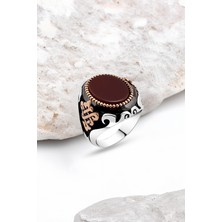 Silverplus Kırmızı Akik Taşlı Gümüş Erkek Yüzük