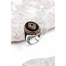 Silverplus Onix Taşlı Motifli Gümüş Erkek Yüzük
