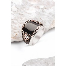 Silverplus ​Gümüş Özel Kesim Onix Taşlı Osmanlı Armalı Erkek Yüzük