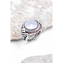 Silverplus Düz Sedef Taşlı Kenarı Çember Taşlı Gümüş Erkek Yüzük