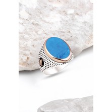 Silverplus Gümüş Turkuaz Taşlı Nokta Kasalı Erkek Yüzük