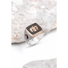 Silverplus Gümüş Siyah Zirkon Taş Üzeri Selçuklu Kartalı Erkek Yüzük