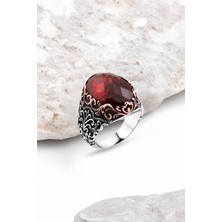 Silverplus Kırmızı Zirkon Taşlı Gümüş Erkek Yüzük