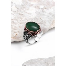 Silverplus Yeşil Akik Taşlı Gümüş Erkek Yüzük