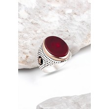 Silverplus Gümüş Akik Taşlı Nokta Kasalı Erkek Yüzük