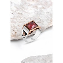 Silverplus Kesme Kırmızı Zirkon Taşlı Gümüş Erkek Yüzük