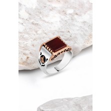 Silverplus Düz Akik Taşlı Gümüş Erkek Yüzük