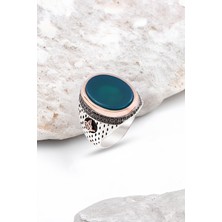 Silverplus Gümüş Yeşil Onix Taşlı Osmanlı Tuğralı Erkek Yüzük